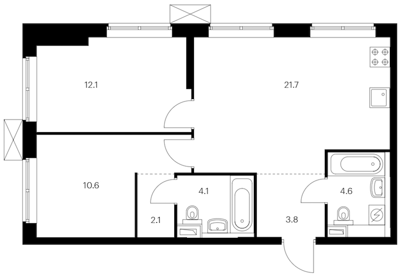 2-комнатная квартира 59 м², 7/12 эт., ЖК «Шкиперский 19»